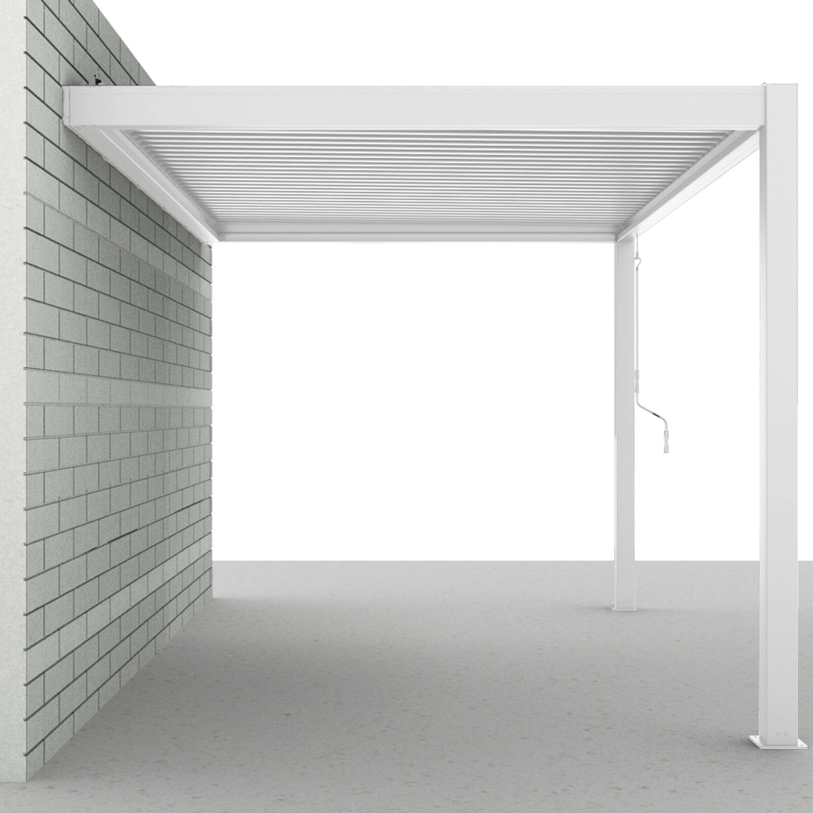 Pergola bioclimatique adossée 4x3m en aluminium blanc avec 1, 2 ou 3 stores