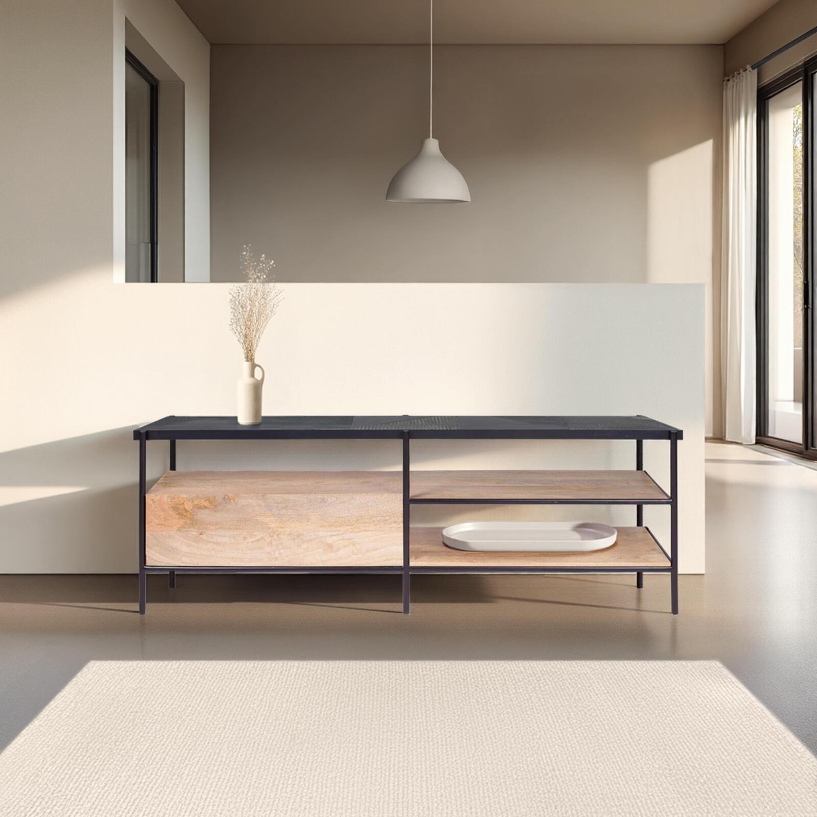 Meuble TV en marbre et manguier massif 150 cm