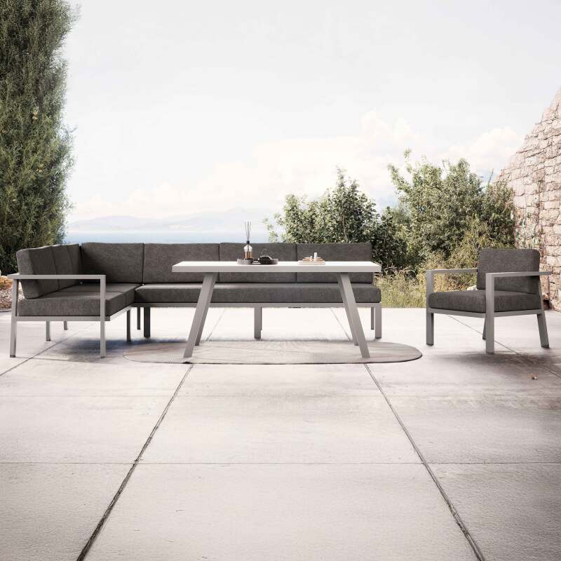 Salon de jardin 6 places en aluminium + 1 fauteuil + 1 table repas