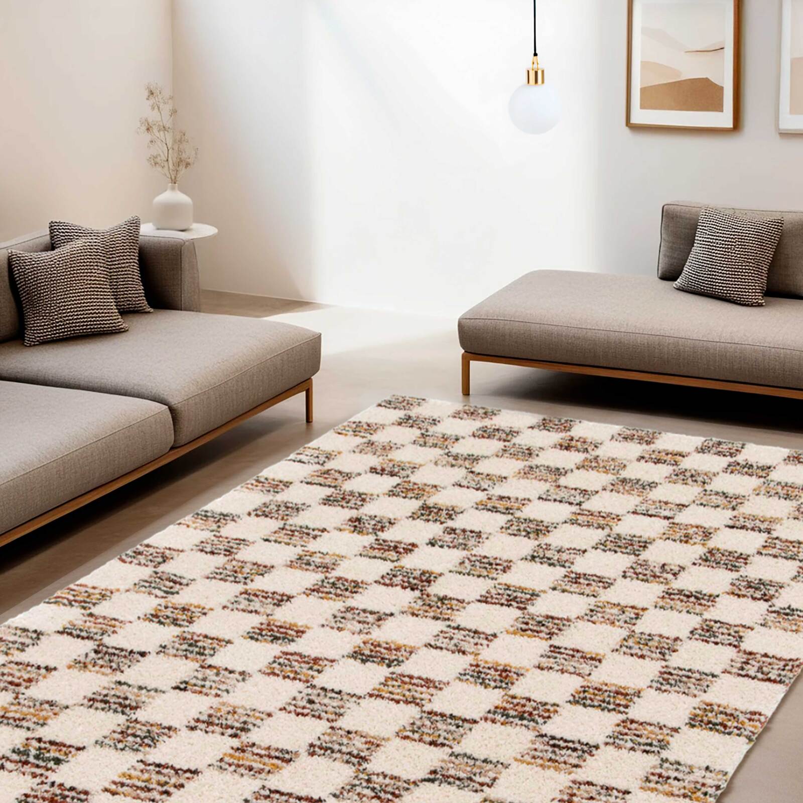 Tapis shaggy rectangulaire en polypropylène à poils longs