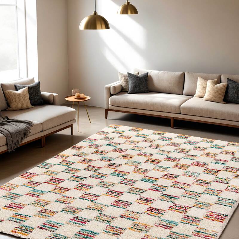 Tapis shaggy rectangulaire en polypropylène à poils longs