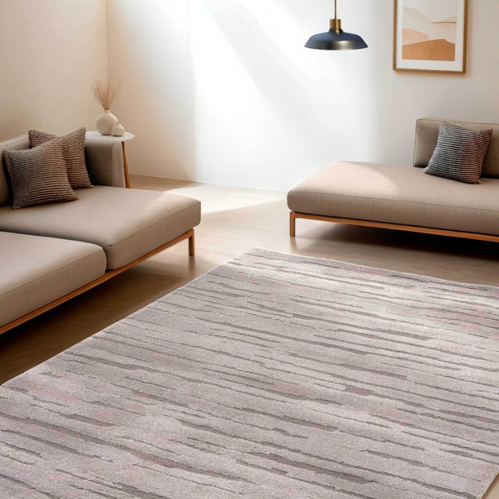 Tapis shaggy rectangulaire en polyester et polypropylène à poils ras