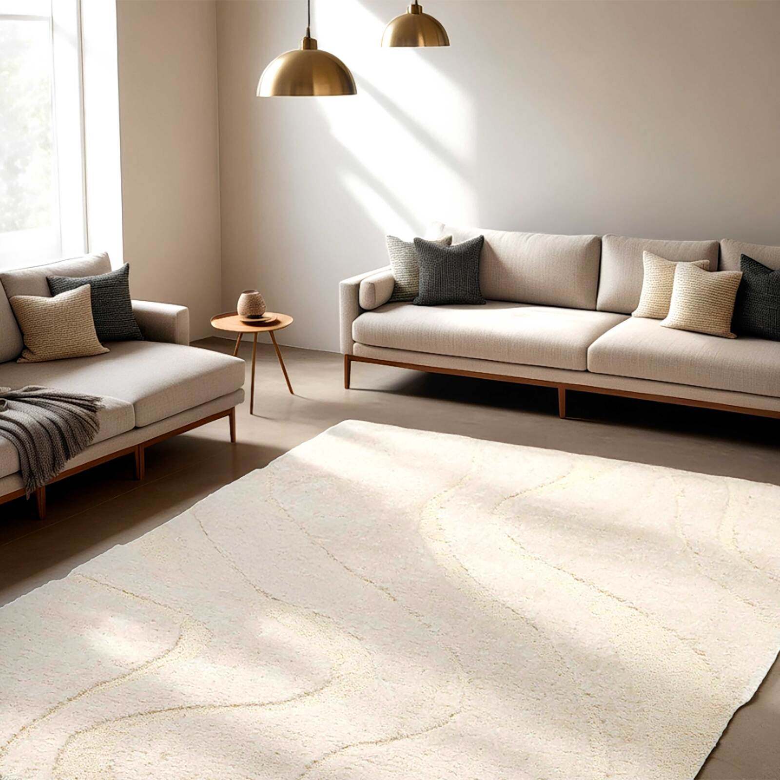 Tapis shaggy rectangulaire en polyester recyclé motif géométrique à poils longs