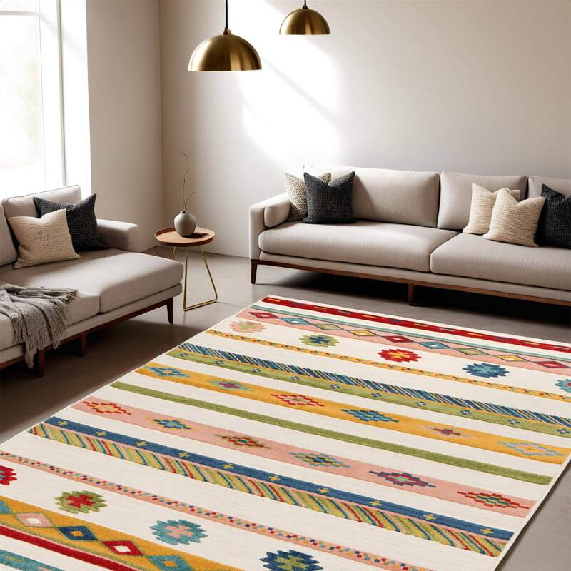 Tapis rectangulaire à motifs en polypropylène à poils ras