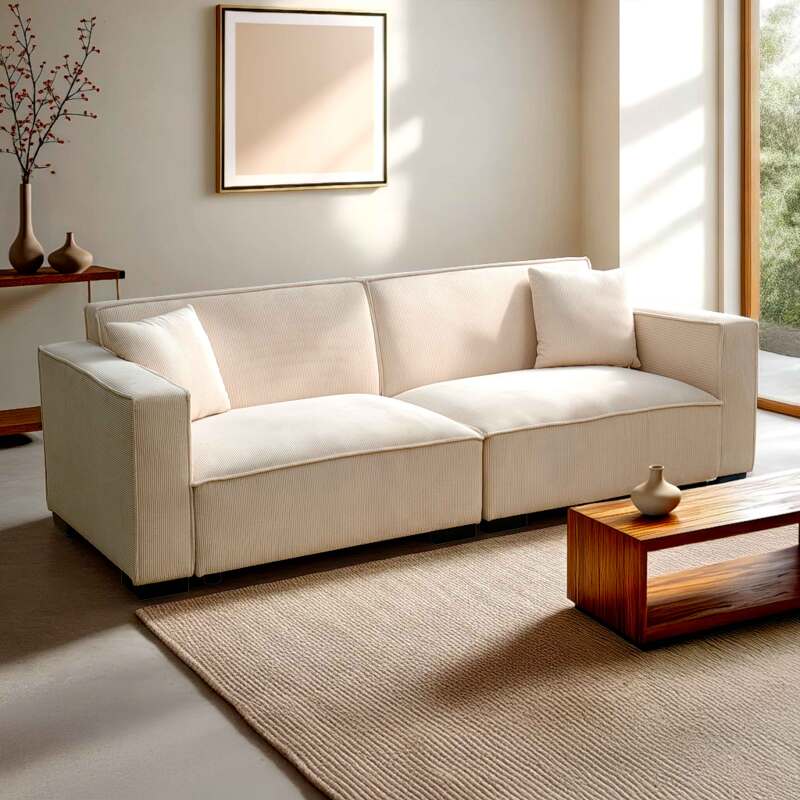 Canapé droit en velours côtelé 3 places