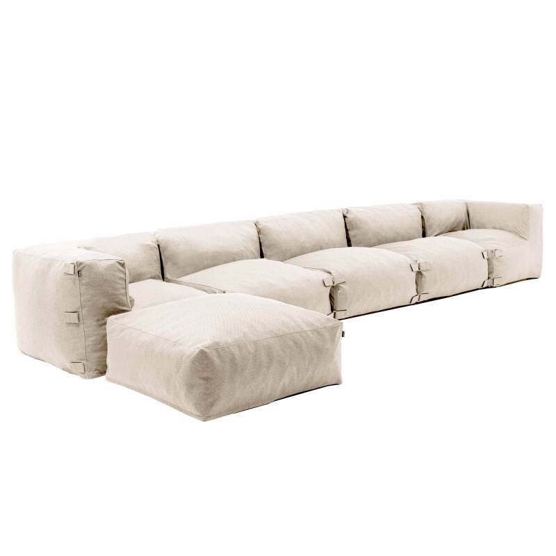 Salon de jardin modulable avec 3 chauffeuses, 2 fauteuils d'angle et 1 pouf