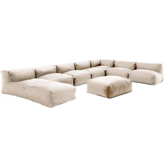 Salon de jardin modulable avec 5 chauffeuses, 1 fauteuil d'angle, 1 méridienne et 1 pouf