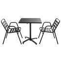 Table de jardin bistrot gris et 2 chaises avec accoudoirs en aluminium