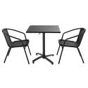 Table de jardin carrée 70 x 70 cm et 2 chaises avec accoudoirs en aluminium et résine tressée
