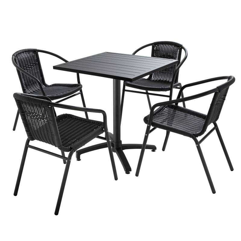 Table de jardin carrée 70 x 70 cm et 4 chaises avec accoudoirs
