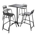 Table de jardin grise mange-debout 60 x 60 cm et 4 chaises hautes en aluminium