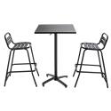 Table de jardin haute 60 x 60 cm grise et 2 chaises hautes en aluminium