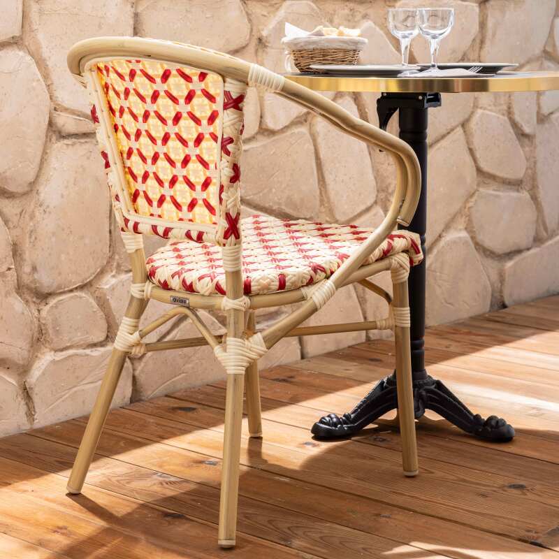 Chaise de jardin style bistrot parisien en aluminium et rotin synthétique avec accoudoirs (2/7)
