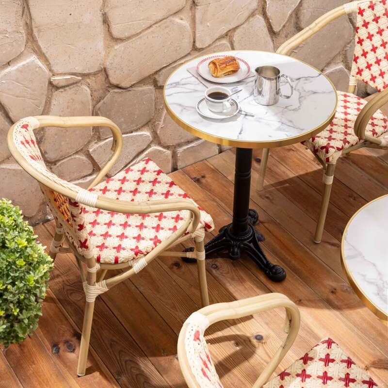 Chaise de jardin style bistrot parisien en aluminium et rotin synthétique avec accoudoirs (3/7)