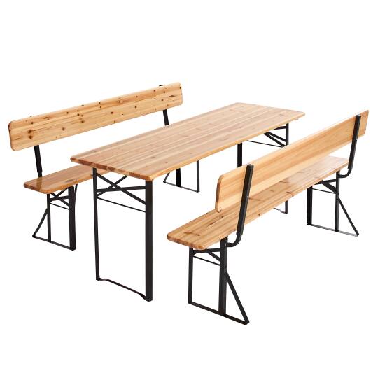 Ensemble table 180 cm et bancs en bois avec dossier