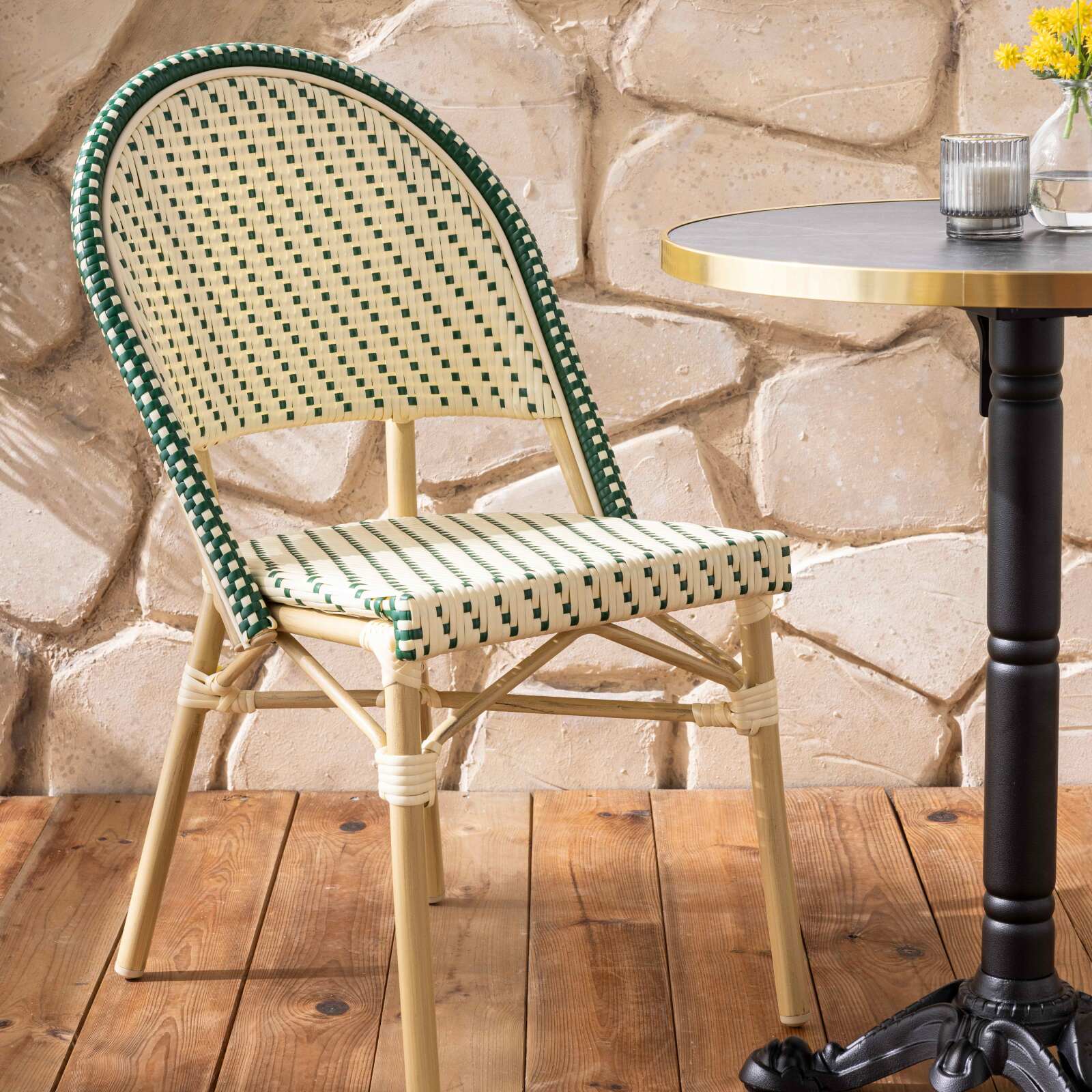 Chaise de jardin style bistrot parisien en aluminium et rotin synthétique