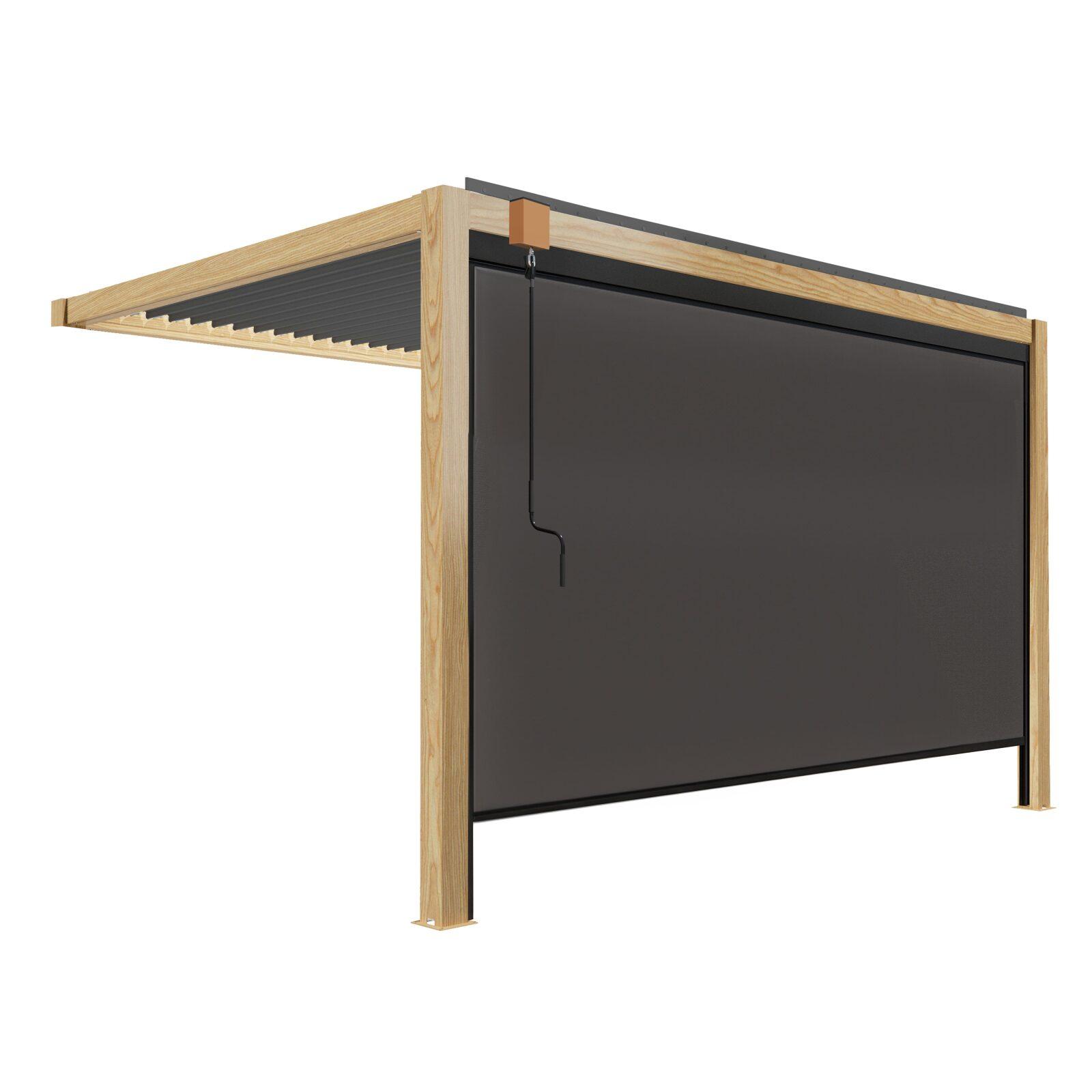 Pergola bioclimatique adossée 4x3m en aluminium décor bois avec 1 store Pergola bioclimatique adossée 4x3m en aluminium décor bois avec 1 store