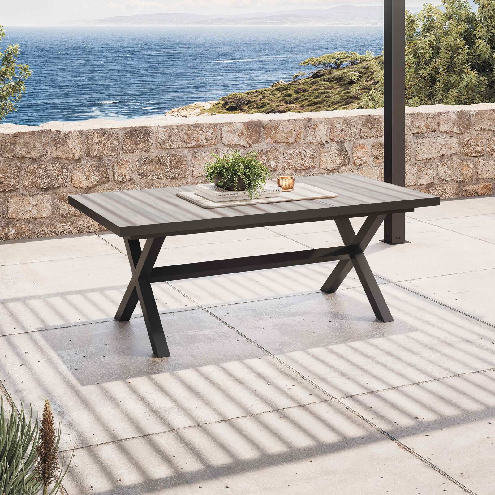 Table de jardin extensible rectangulaire (200/260 x 100 x 75 cm) en aluminium et céramique Table de jardin extensible rectangulaire (200/260 x 100 x 75 cm) en aluminium et céramique