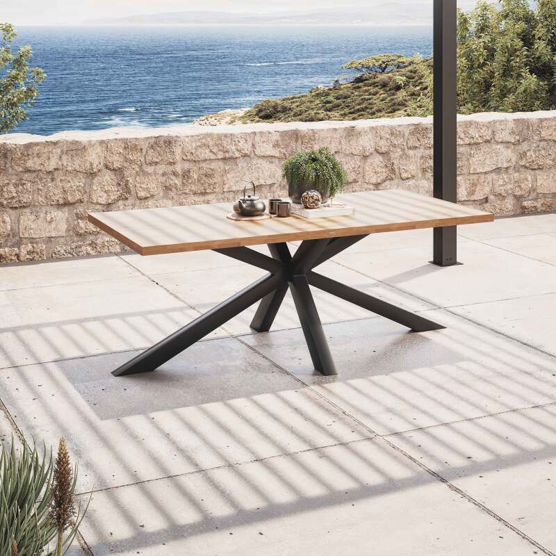 Table de jardin rectangulaire 200 x 95 cm en aluminium/bois d'acacia et 8 chaises avec accoudoirs