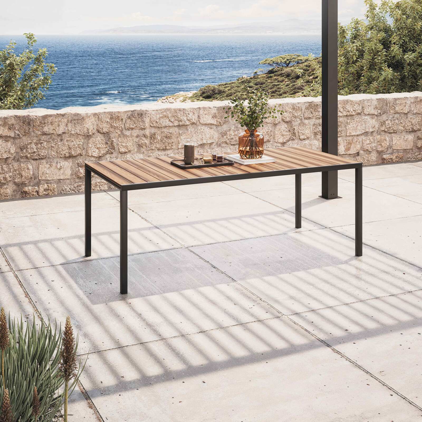 Table de jardin extensible rectangulaire (200/300 x 94,5 x 75 cm) en aluminium et polywood