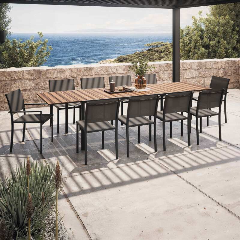 Table de jardin extensible rectangulaire avec 8 chaises et 2 chaises avec accoudoirs