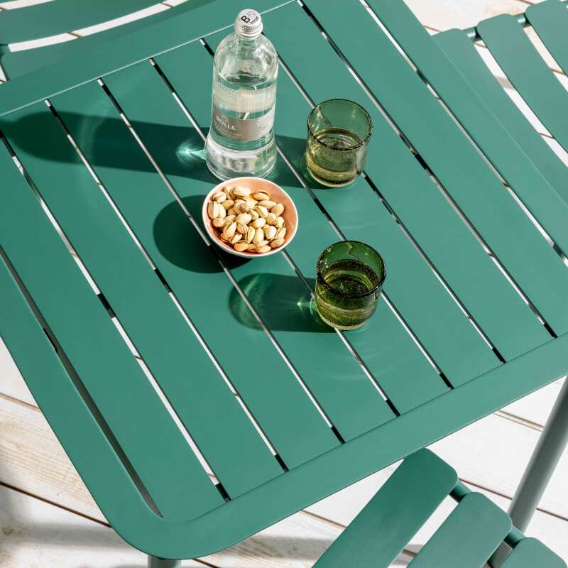 Table de terrasse carrée 70 x 70 cm et 2 chaises avec accoudoirs en aluminium (3/7)