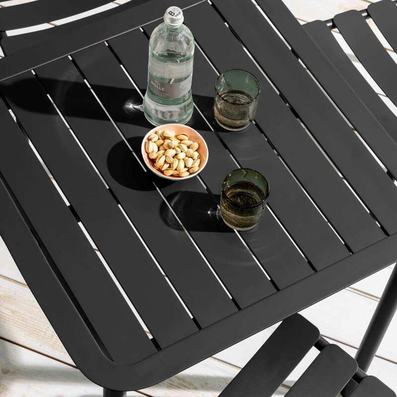 Table de terrasse carrée 70 x 70 cm et 2 chaises en aluminium