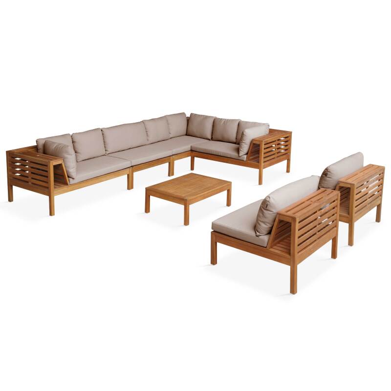 Salon de jardin 8 places avec table en bois d'eucalyptus FSC®