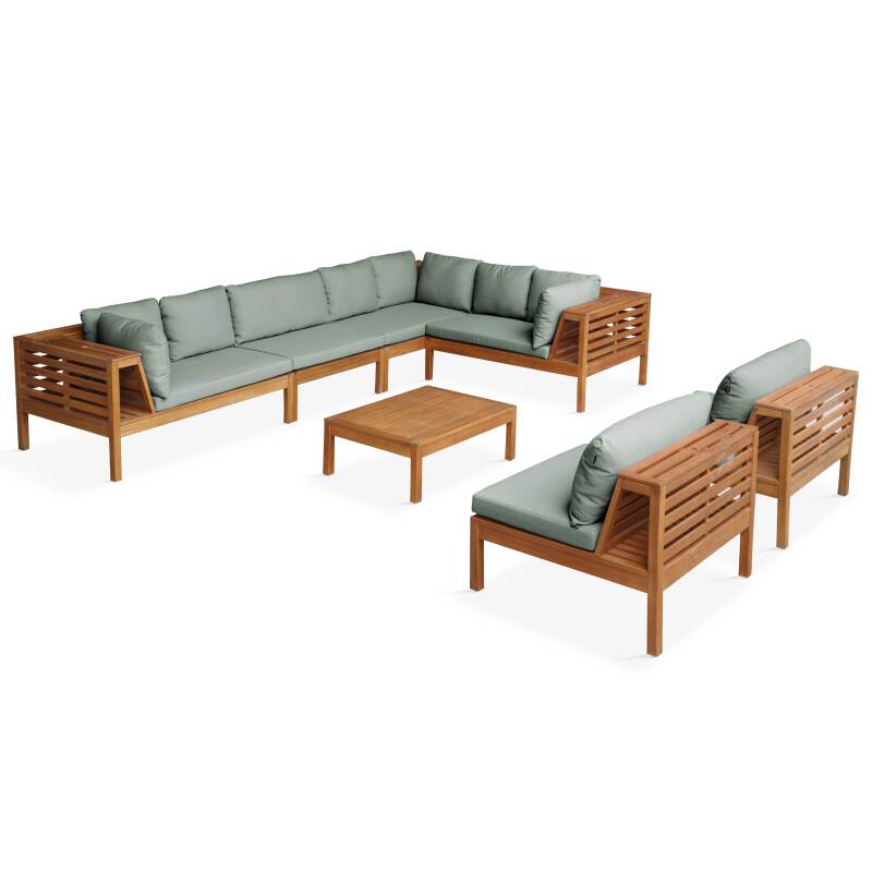 Salon de jardin 8 places avec table en bois d'eucalyptus FSC®