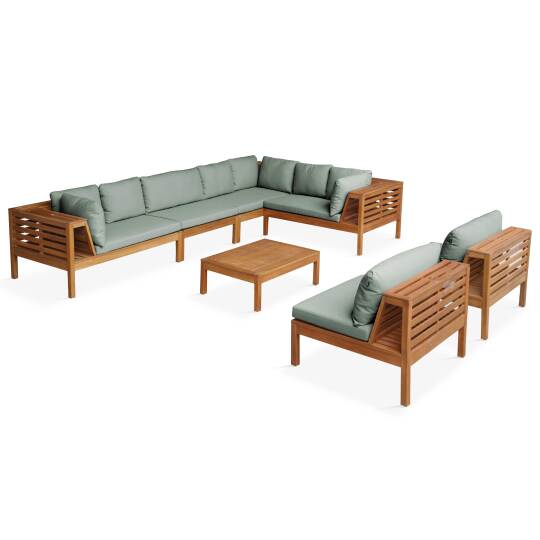 Salon de jardin bas 8 places avec table en bois d'eucalyptus FSC® | Oviala