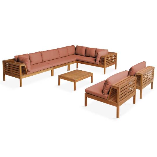 Salon de jardin bas 8 places avec table en bois d'eucalyptus FSC® | Oviala