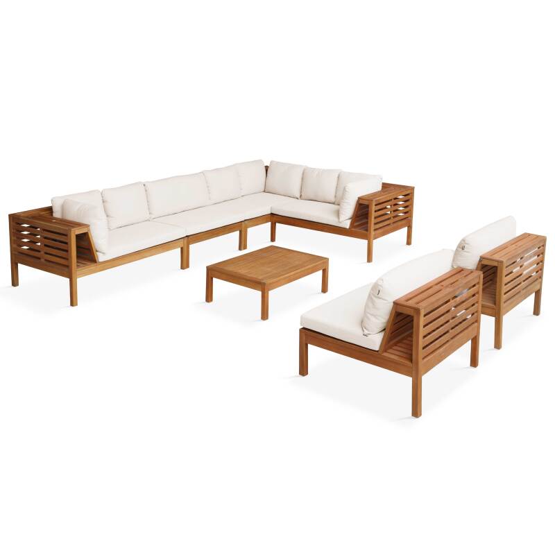 Salon de jardin 8 places avec table en bois d'eucalyptus FSC®