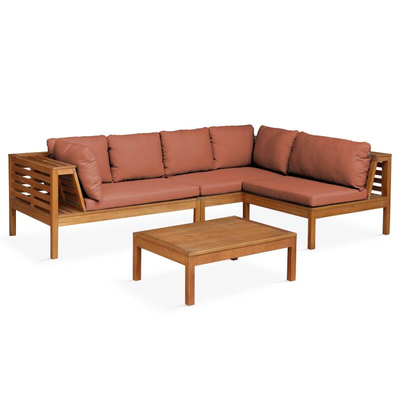 Salon de jardin bas d'angle 4 places avec table en bois d'eucalyptus FSC®