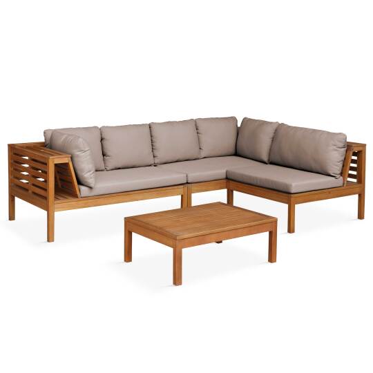 Salon de jardin bas d'angle 4 places avec table en bois d'eucalyptus FSC®