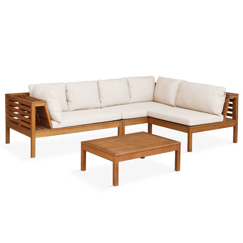 Salon de jardin bas d'angle 4 places avec table en bois d'eucalyptus FSC®