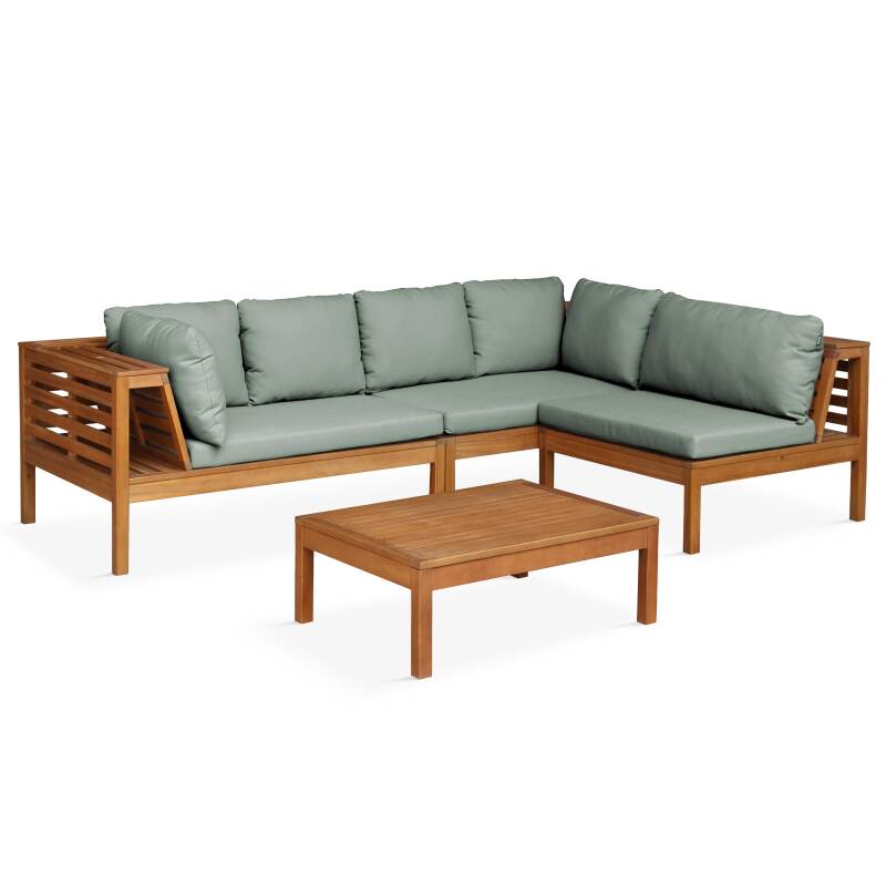Salon de jardin bas d'angle 4 places avec table en bois d'eucalyptus FSC®