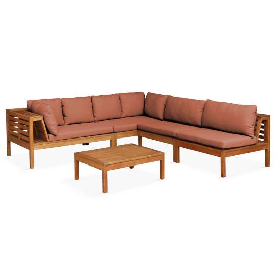 Salon de jardin bas d'angle 5 places avec table en bois d'eucalyptus FSC®