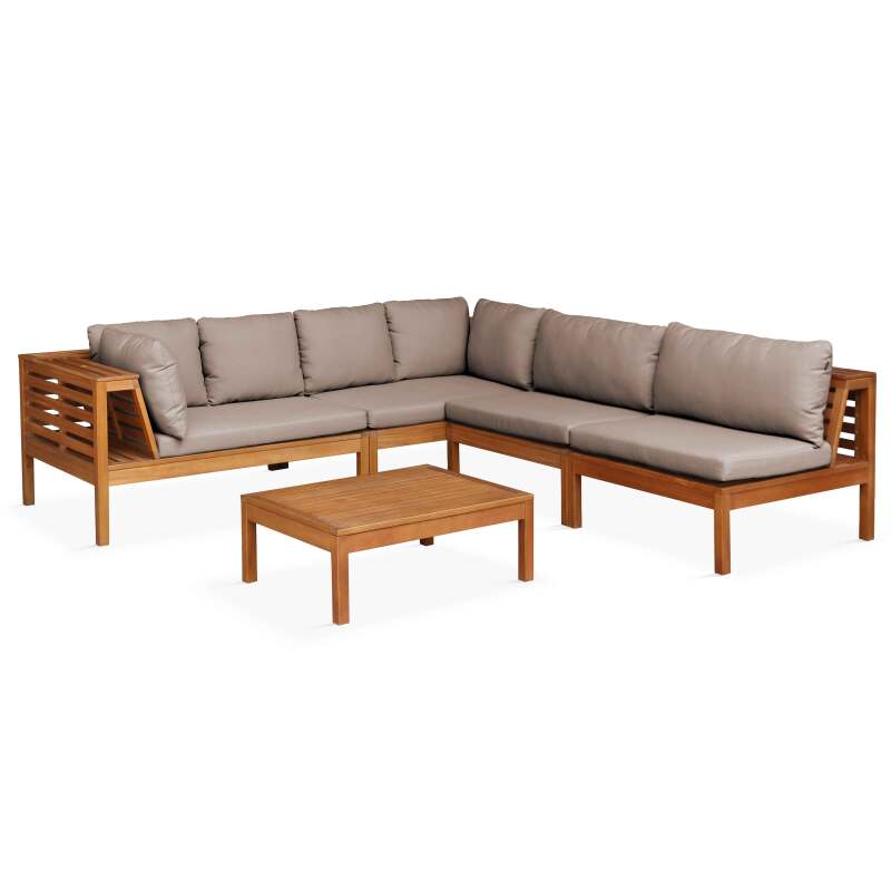 Salon de jardin bas d'angle 5 places avec table en bois d'eucalyptus FSC®