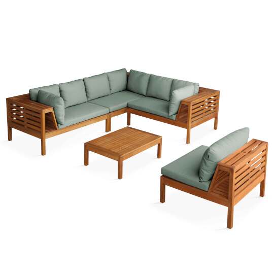 Salon de jardin bas 6 places avec table en bois d'eucalyptus FSC® | Oviala