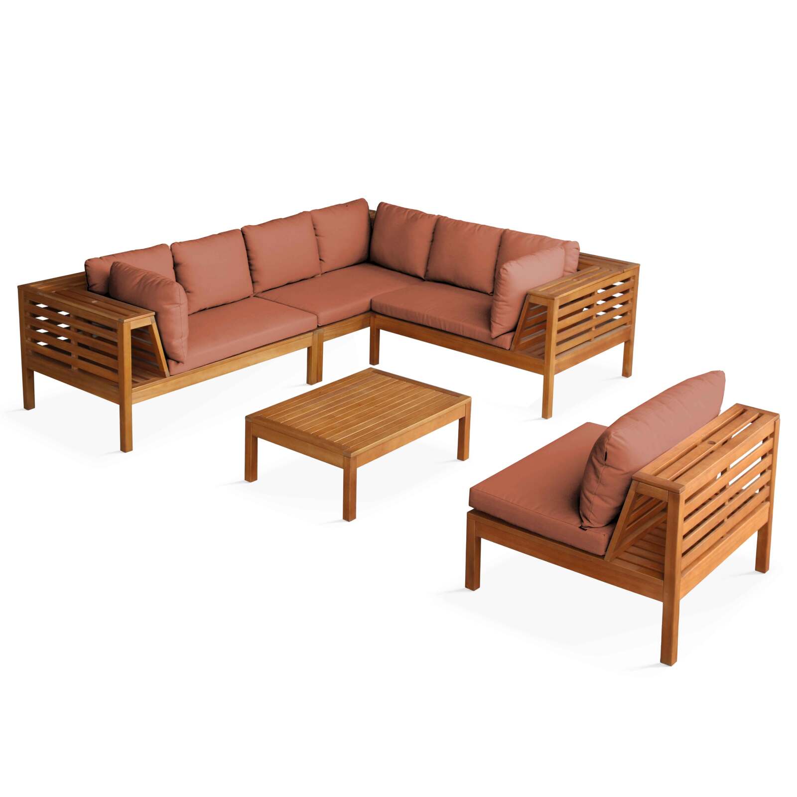 Salon de jardin bas 6 places avec table en bois d'eucalyptus FSC®