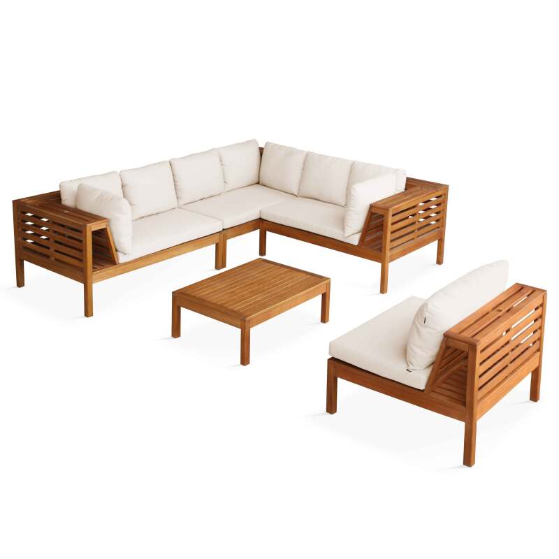 Salon de jardin bas 6 places avec table en bois d'eucalyptus FSC®