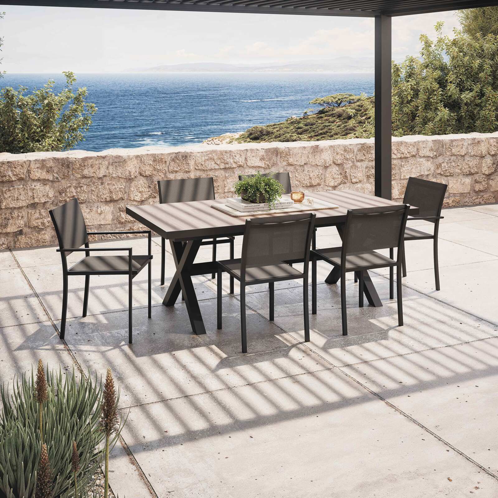 Table de jardin extensible rectangulaire avec 8 chaises et 2 chaises avec accoudoirs