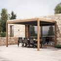 Pergola bioclimatique autoportée 4x3 m effet bois en aluminium 1,2 ou 3 stores