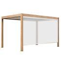 Pergola bioclimatique autoportée 4x3m motorisée/éclairée effet bois toit blanc en aluminium avec 1, 2 ou 3 stores