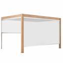 Pergola bioclimatique adossée 4x3m motorisée/éclairée effet bois toit blanc en aluminium avec 1, 2 ou 3 stores