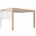 Pergola bioclimatique adossée 4x3m motorisée/éclairée effet bois toit blanc en aluminium avec 1, 2 ou 3 stores
