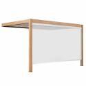 Pergola bioclimatique adossée 4x3m motorisée/éclairée effet bois toit blanc en aluminium avec 1, 2 ou 3 stores