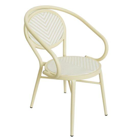 Chaise de jardin bistrot parisien en aluminium et rotin synthétique avec accoudoirs, motif en chevrons | Oviala
