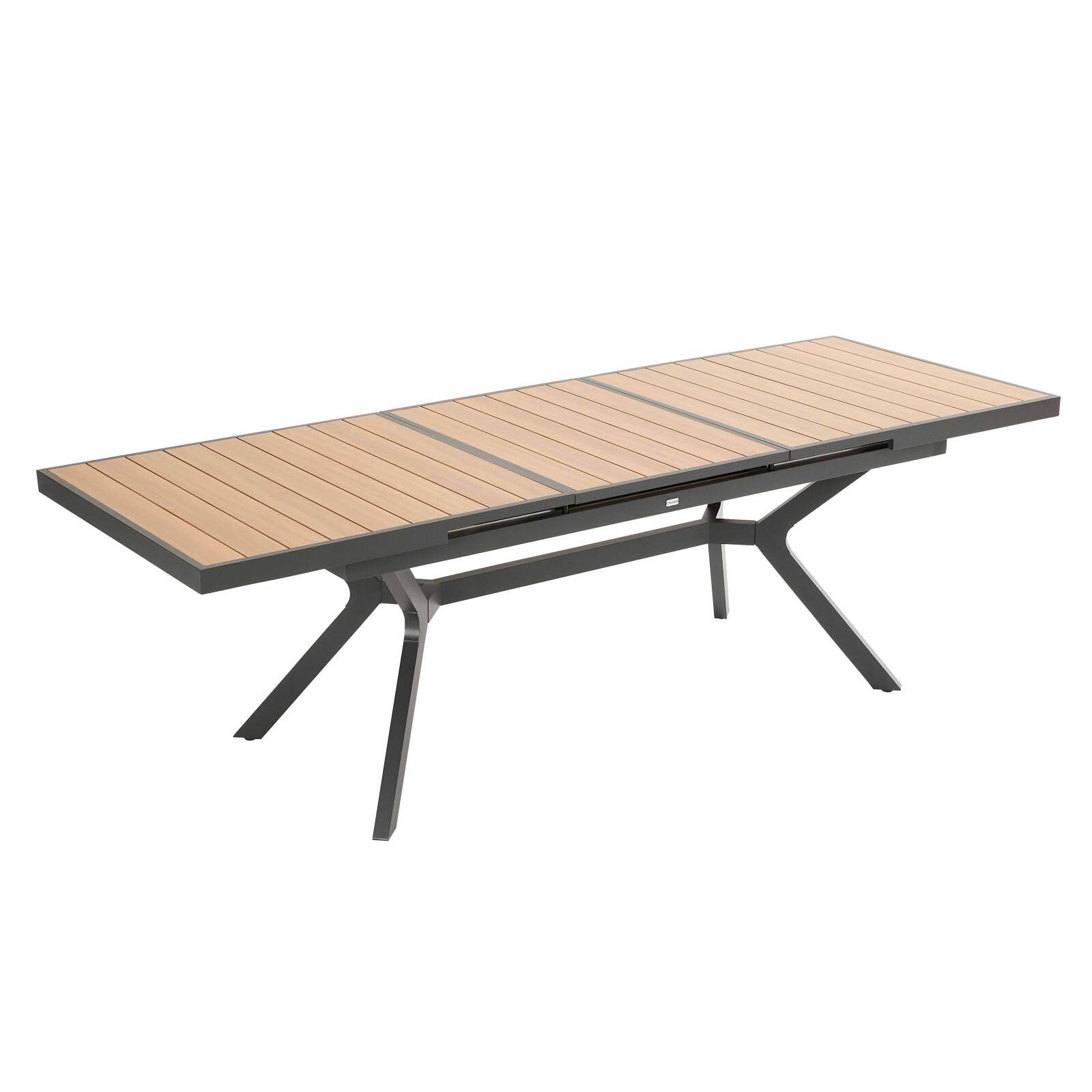 Table de jardin extensible rectangulaire (187/250 x 90 x 77 cm) en aluminium et effet bois