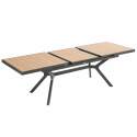 Table de jardin extensible rectangulaire (187/250 x 90 x 77 cm) en aluminium et effet bois